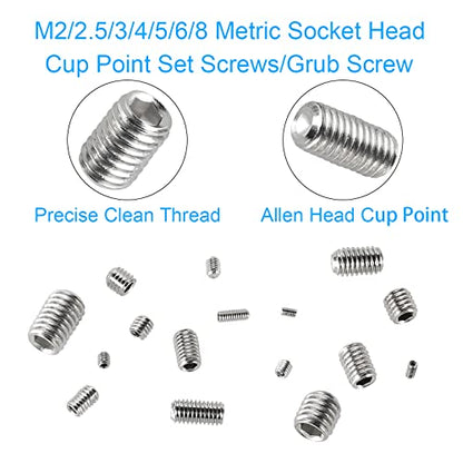 747Pcs M2/M2.5/M3/M4/M5/M6/M8 Metric Hex Socket Head Cup Point Set Screws, Allen Head Grub Screws, Internal Hex Drive Headless Set Screws Assortment Kit with 7Pcs Hex Keys, 304 Stainless Steel - color: Silver:747pcs Metric M2-M8 Cup Point Set Screw