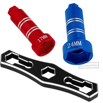 RC Interchangeable 17mm & 24mm Upgrades Part for 1/6 1/8 1/10 Scale RC Car Trucks Crawler Buggy,Spanner Repair Tool,Navy Blue w/Red - color: Navy Blue W/Red(1set)