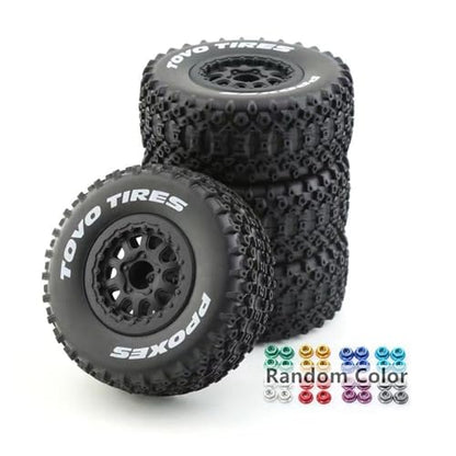 1/10 RC Short Course Truck Wheels and Tires with 12mm Hex 1:10 Scale Off Road Tyres for 1/10 RC Off-Road Car Traxxas TRX4 Slash Arrma Losi Tenacity Vkar 10sc Hpi RC Buggy Car 4PCS (C Tires) - color: C Tires