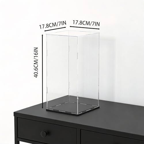 Acrylic Display Case for Red Wine Bottle and Dolls, Versatile Clear Acrylic Display Box with Black Base for Showcase and Displaying, 7x7x16-inch - size: 7"L x 7"W x 16"H
