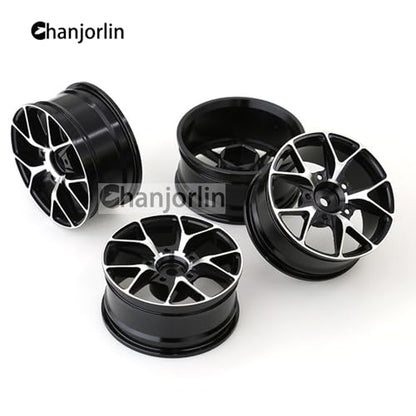 1/10 On Road Drift Wheels Rims Hex 12mm RC Aluminum Alloy Rally Racing Hubs for 1:10 Scale Touring Street Car Tires Tamiya TT01 TT02 HSP 2S 3S Brushless HPI KYOSHO XV02 XV01 4PCS (Black) - color: Black