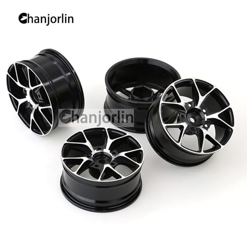 1/10 On Road Drift Wheels Rims Hex 12mm RC Aluminum Alloy Rally Racing Hubs for 1:10 Scale Touring Street Car Tires Tamiya TT01 TT02 HSP 2S 3S Brushless HPI KYOSHO XV02 XV01 4PCS (Black) - color: Black