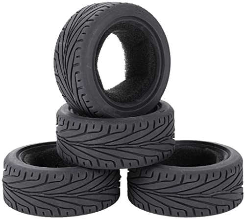 4PCS RC Car Rubber Tires and Plastic Wheels Rims Compatible with 1/10 Scale On Road Touring Racing Flat Drift Car for HSP HPI Tamiya(Gold) - color: Gold