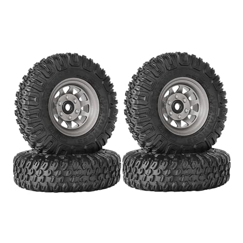 4PCS RC Car 1.55 Inch Tyres Aluminum Alloy Metal Beadlock Wheel Rim and Rubber Tires for 1/10 RC Crawler Car for Axial AX90069 D90 TF2 Tamiya CC01 LC70 MST JIMNY(85mm-10Holes Gray) - color: 85mm-10Holes Gray