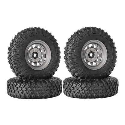 4PCS RC Car 1.55 Inch Tyres Aluminum Alloy Metal Beadlock Wheel Rim and Rubber Tires for 1/10 RC Crawler Car for Axial AX90069 D90 TF2 Tamiya CC01 LC70 MST JIMNY(85mm-10Holes Gray) - color: 85mm-10Holes Gray