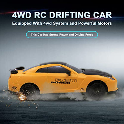Remote Control Car RC Drift Car 2.4GHz 1:24 Scale 4WD High Speed RC Cars Vehicle with LED Lights Drifting Tires Racing Sport Toy Cars for Adults Boys Girls Kids Gift - color: Yellow