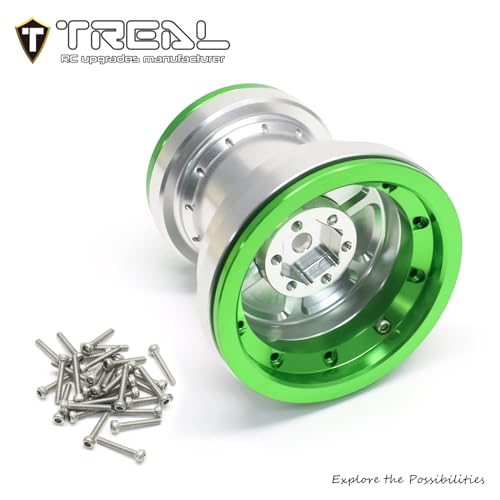 TREAL Aluminum 7075 Beadlock Wheels Set of 4 for 1/18 Mini LMT Monster Truck(Silver-Green) - color: Silver-Green