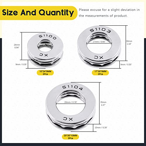 9 Pcs 3 Type Thrust Ball Bearings Set, Chrome Steel Single Row Roller for Automobiles, Pump, Machine Tools(51103,51104, 51100)