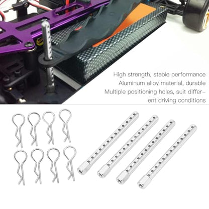 RC Body Post, High Strength Aluminum Alloy RC Car Shell Column Car Shell Holder Mounts with Buckle for HSP 94102 94122 94103 94 1/10 (Silver)