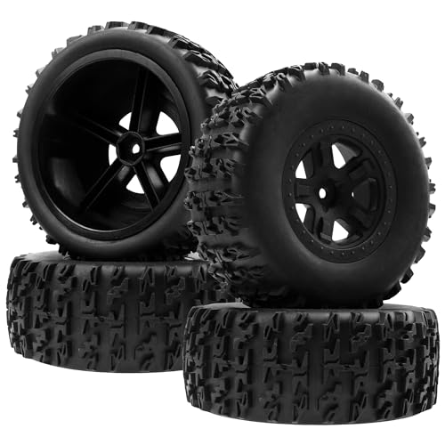 4-Pack RC Short Course Truck Wheels & Tires w/Foam Inserts OD110mm Compatible with Losi Tenacity Traxxas Slash Arrma HPI Redcat Blackout 1/10 RC Short Course,5-Spoke