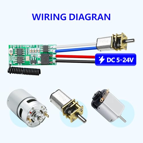 DieseRC Mini Wireless 12V DC Motor Remote Control Switch, Micro DC 5V~24V 1A Receiver Controller, Radio Control Motor Move Forward and Reverse for Micro DC Motor Electric Lock DIY Science Toys RC Boat