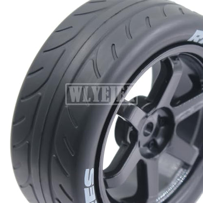 1/10 RC On-Road Tires 4PCS 5 Spoke 12mm Hex RC Wheels and Tires Compatible for 1/10 On-Road Touring Car Traxxas Tamiya tt01 tt02 HSP HPI Kyosho - color: Black