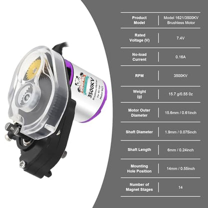 GOUPRC Upgrade 30A Brushless ESC & 1621 3500KV Brushless Motor with Transmission Combo Kit for SCX24 RC Crawler Axial 1/24 RC Car Truck Buggy - color: White Purple