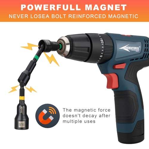 AEROFORCE 41 PCS Magnetic Nut Driver Set, Impact Drill Driver Bit 1/4" Hex Shank, SAE & Metric Cr-V Steel Power Nut Drivers with Quick-release Extensions, Impact Socket Adapters, Bit Holder - size: 41PCS Magnetic Nut Driver Set