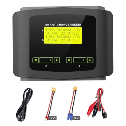 LiPo Battery Charger Dual RC Charger Discharger 10A Fast Balance Battery Charger for 1-6S LiPo LiHV Li-ion Life 1-15S NiMH NiCD PB Smart Battery RC Car Drone, Large Screen
