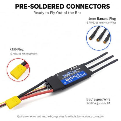 ZTW Beatles G2 80A ESC 2-6S Built-in Switching BEC 5V/6V 8A Brushless Speed Control for RC Airplane Aircraft Fixed-Wing - size: 80A