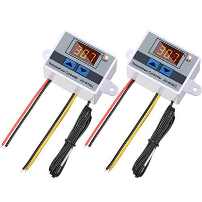 XH-W3001 Digital LED Temperature Controller Module Digital Thermostat Switch with Waterproof Probe Programmable Heating Cooling Electronic Thermostat Range from -50℃ to 110℃ (12V 10A 120W) (2 Pieces)