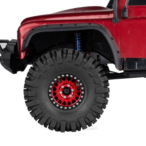 Aluminium RC 1.9" Beadlock Wheels Tires for 1/10 SCX10 90046 AXI03007 TRX4 TRX6 VS4-10 Gen7 Gen8 MST CFX D90 RC Crawler Car,Alloy 1.9 Rims Tires,Red - color: Red- (Rc 1.9" Tires)