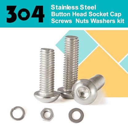 200 PCS M5 x 30mm 35mm 40mm 45mm 50mm, Button Head Socket Cap Screws Bolts Washers Nuts Assortment Kit, Stainless Steel 304, Metric Allen Hex Drive - size: Button M5x30/35/40/45/50 mm