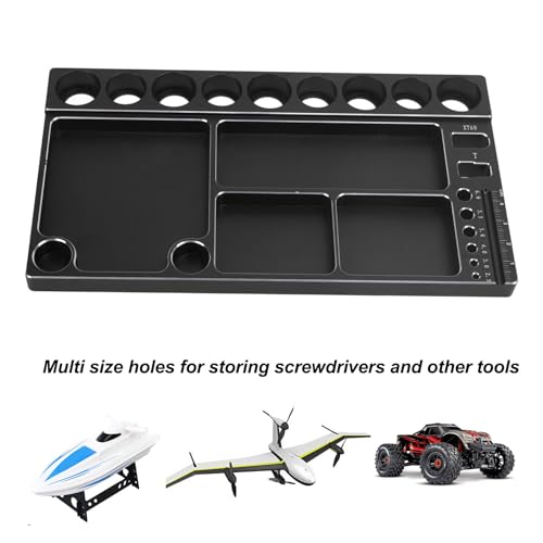 RC Screwdriver Tool Storage Rack, Aluminum Alloy Magnetic RC Socket Screws Tray Organizer, Prevent Slip Tool Holder with 4 Magnetic Pads for 1/8 1/10 1/12 RC Car, Airplane, Helicop (Black) - color: Black
