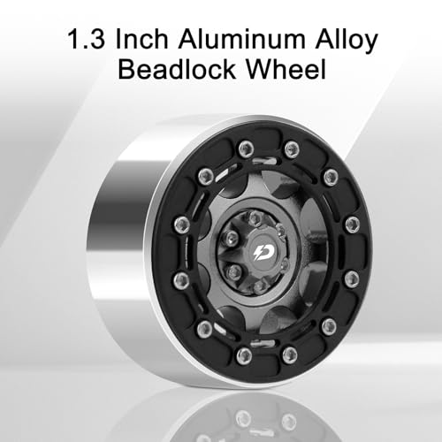 1.3" Beadlock Wheels & M/T Tires for TRX4M SCX24 Ascent-18 | RC Aluminum Beadlock Wheels Secure Mud Terrain Tires for 1/18 1/24 RC Micro Crawlers Upgrades - color: Dark Titanium