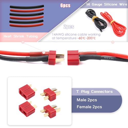 T-Plug EC3 XT60 Connector & Servo Plug Crimp Pin Cable for RC Models DIY | Male Female Connector Adapters,Male Female Connector Crimp Pin,14AWG Silicone Wire,Servo Connector Repair,High Conductivity