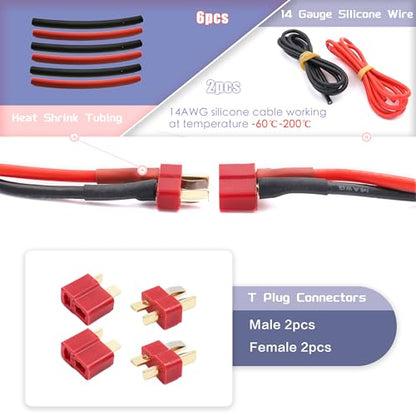 T-Plug EC3 XT60 Connector & Servo Plug Crimp Pin Cable for RC Models DIY | Male Female Connector Adapters,Male Female Connector Crimp Pin,14AWG Silicone Wire,Servo Connector Repair,High Conductivity