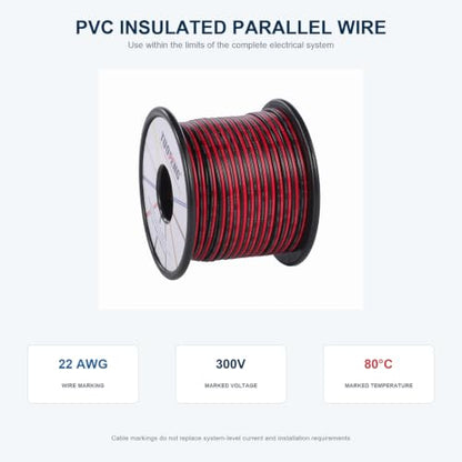 TUOFENG 22 AWG 2 Conductor Wire, 100 ft Red Black PVC Cable for LED - size: 22 AWG 2 Parallel PVC Wire 100ft