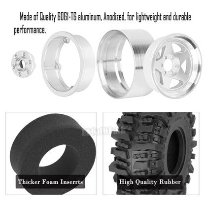 4PCS RC 1.9 Wheel Tires for 1/10 TRX4 TRX6 SCX10 SCX10 II 90046 SCX10 III AXI03007 SCX10 Pro Gen7/8 D90 VS4-10 MST CFX RC Crawler Car,Alloy 1.9 Beadlock Wheel Rubber Tires w/Sponge,Silver - color: Silver - (4pcs Tires)