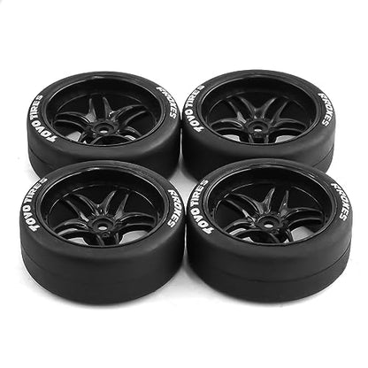 REDSPIDER 1:10 RC Drift Tires(4PCS) 12mm Hex RC Wheels and Tires Smooth Surface Rubber Tires Fit for 1/10 On-Road Drifting Car Traxxas HSP Tamiya HPI Kyosho (Black) - color: Black