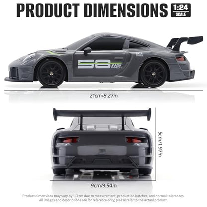 RC Drift Car, 1:24 4WD Remote Control Cars Vehicle with LED Light,2.4GHz 20KM/H High Speed RC Cars with Two Batteries & Drifting Tires Racing Sport Toy for Adults Boys Girls Kids - color: Grey