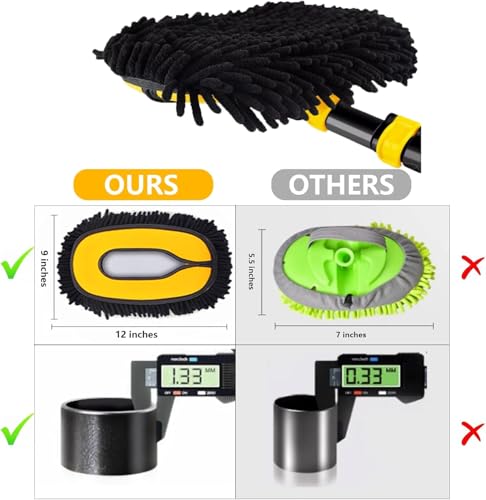43'' Car Wash Brush with Long Handle Chenille Microfiber Car Wash Kit Mitt Retractable Bent Pole Car Wash Mop for Cars RV Truck Boat (yellow-01) - color: Yellow-01
