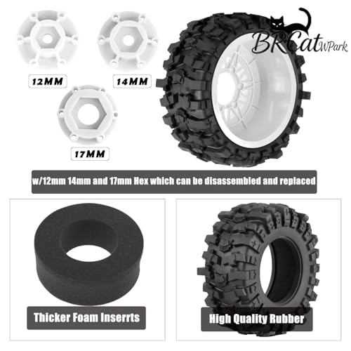 12/14/17mm Hex Hubs RC Truck Tires and Wheels for Slash 2WD 4X4,Arrm a Senton,Axia1,Rc 4wd,Red cat RC Truck,BRCatWPark RC Short Course Truck Wheels and Tires w/Sponge,(4Pcs) White - color: White - (12/14/17mm Hex)