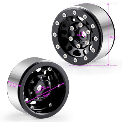 RCLIONS 1.55inch Aluminium Beadlock Wheels Rims for Axial UTB18 D90 TF2 CC01 AX90069 MST JIMNY 1/10 RC Crawler Trail Truck Car Upgrade Parts (Black) - color: Black