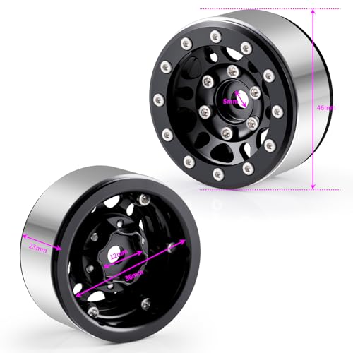 1.55inch Aluminium Beadlock Wheels Rims for Axial UTB18 D90 TF2 CC01 AX90069 MST JIMNY 1/10 RC Crawler Trail Truck Car Upgrade Parts (Black) - color: Black