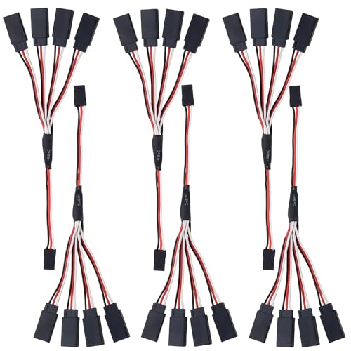 6Pcs 3 Pin JST Plug Splitters Servo Cord Wire, 15cm Male to 4 Female Y Harness Connector Servo Extension Cable Fit for Futaba JR RC Car or Airplanes (Male to 4 Female) - size: Male to 4 Female