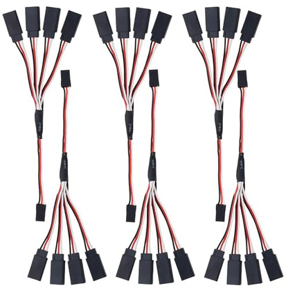 6Pcs 3 Pin JST Plug Splitters Servo Cord Wire, 15cm Male to 4 Female Y Harness Connector Servo Extension Cable Fit for Futaba JR RC Car or Airplanes (Male to 4 Female) - size: Male to 4 Female