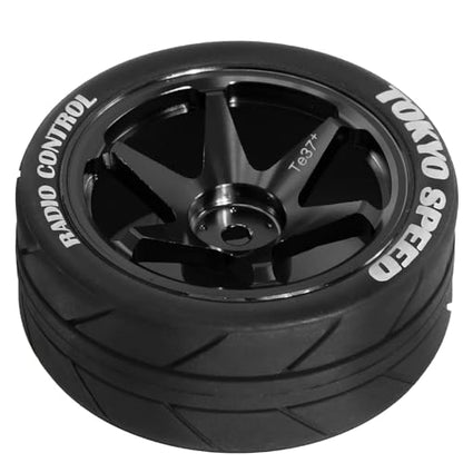 REDSPIDER 12mm Hex RC Wheels and Tires Metal Wheel Rims OD2.56'' RC Rally Racing Tyres for Tamiya TT01 TT02 XV01 TA06 A959 PTG2 HPI KYOSHO PTG2 Traxxas 1:10 Street Touring Drift Car (Black) - color: Black