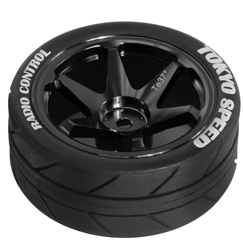 1/10 RC On Road Tires OD 65mm and Aluminum Street Wheels 12mm Hex Touring Tyres for 1:10 Rally Racing Drift Car Tamiya TT01 TT02 XV01 HPI KYOSHO HSP PTG2 Traxxas TA06 A959 PTG2 (Black) - color: Black