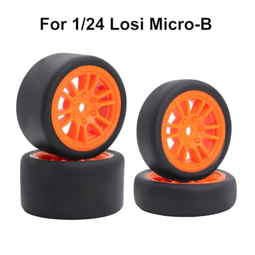 Pre-Mounted On-Road Drift Racing Wheel Tire Set Direct Pin Mount for 1/24 LOSI Micro-B WLtoys 244016-4PCS Rims Hub with Tires (Orange) - color: Orange
