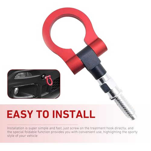 Icyfold Car Front Bumper Tow Hook, Aluminum Alloy Racing Style Screw-On Trailer Pull Ring, Universal Towing Hook Compatible with Most European Cars, Trucks, and SUVs (Red)