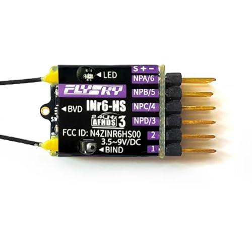 GoolRC Flysky INr6-HS Receiver, 2.4GHz 6 Channels RC Receiver with Dual Antenna PWM/PPM/i-BUS2/S.Bus/i-Bus Date Output Compatible with Flysky Noble NB4+ NB4 Pro+ RC Transmitter for RC Car Drone Boat