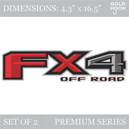 GOLD HOOK FX4 Off Road Replacement Decals for Ford F-150 F-250 F-350 F-450 - Premium Series - Original Metallic Finish - Set of 2