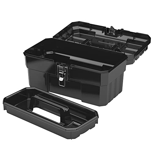 Akro-Mils 14" Plastic Toolbox with Removable Tray,Steel Latch & Padlock Eye,Industrial-Grade Tool Box for Tools,Crafts,First Aid & Hobby Supplies, 14"x8"x8",Made in USA, Black (09514) (Pack of 6) - color: Black, size: 6-Pack