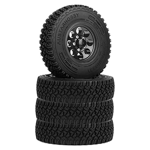 4PCS 1.55 Inch Alloy Beadlock Metal Wheel Rim Tyre Rubber Tires for 1/10 RC Crawler Car Jimny Axial AX90069 D90 TF2 Tamiya CC01 LC70(Black) - color: 90mm-black