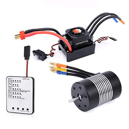 3650 5900KV Sensorless Brushless Motor 120A Brushless ESC & Program Card Waterproof Motor ESC Combo 3.175mm Shaft for 1/10 RC Car Truck