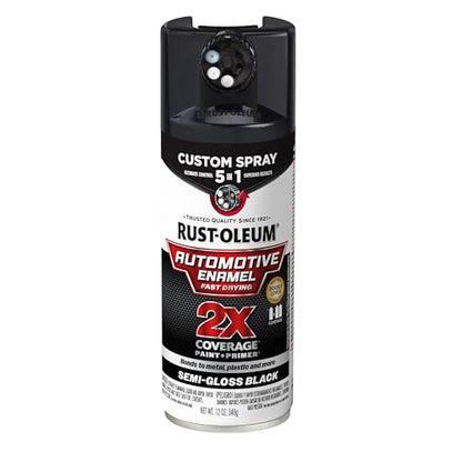 Rust-Oleum 2X Automotive Enamel 5-in-1 Spray Paint, Semi-Gloss Black | Fast Dry, Adjustable Custom Spray Dial, Multi Surface (Metal, Wood, Plastic and More), Any Angle, Ultimate Coverage - color: Semi-Gloss Black, size: 12 Ounce (Pack of 1)