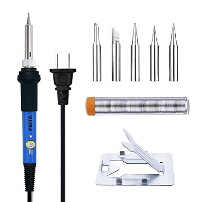 Soldering Iron Kit Electronics - FEITA Adjustable Temperature Solder Iron AC110V 60W with 5Pcs Different Solder Tips, Soldering Stand, Solder Wire for Variously Electronic Repair - color: 60w 8in1