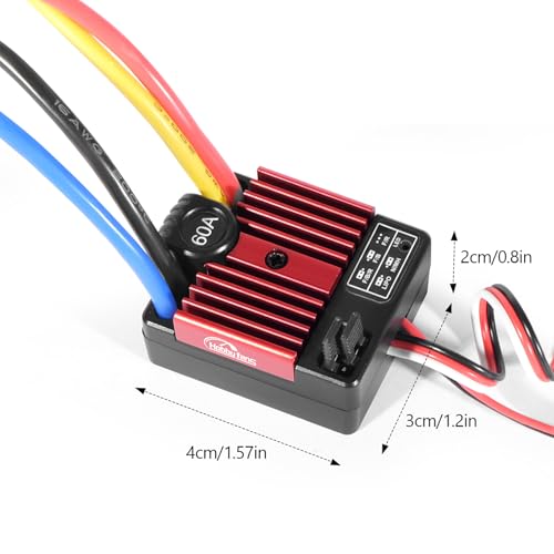 60A Brushed ESC 2-3S Electronic Speed Controller Waterproof ESC for 370 380 540 550 Brushed Motor 1/10 Remote Control Car Truck (Red) - color: Red