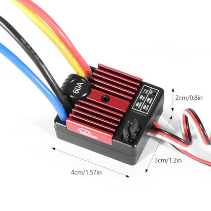 60A Brushed ESC 2-3S Electronic Speed Controller Waterproof ESC for 370 380 540 550 Brushed Motor 1/10 Remote Control Car Truck (Red) - color: Red